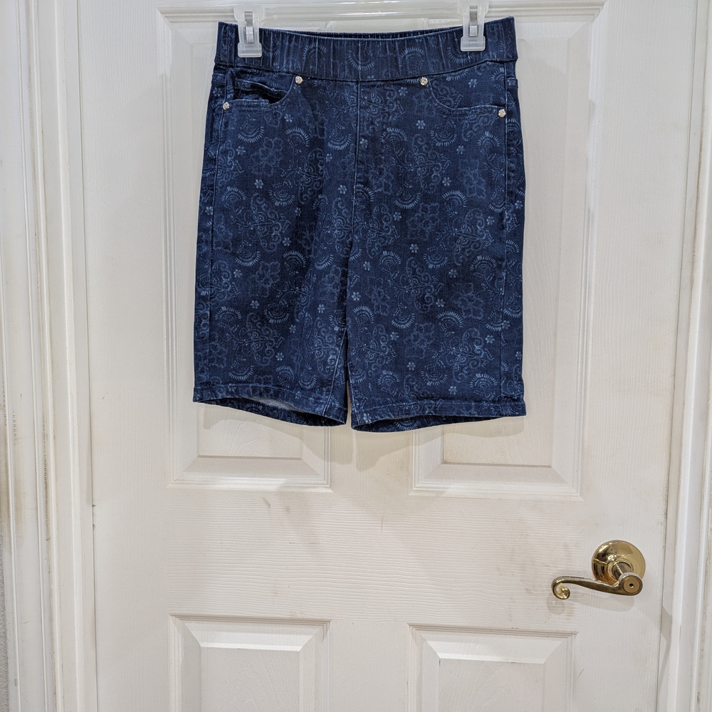 Blue Paisley Denim Shorts